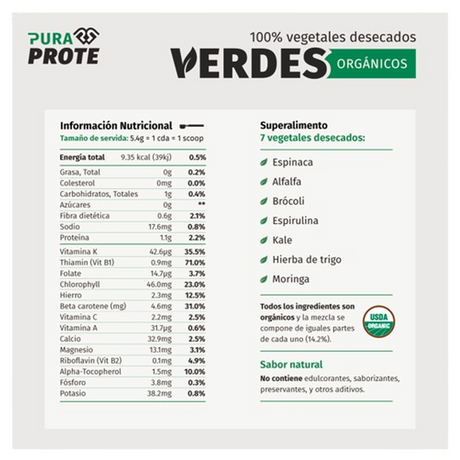 Superfoods Pura Prote Verdes Orgánicos 300g - Energía Natural Imagen 2