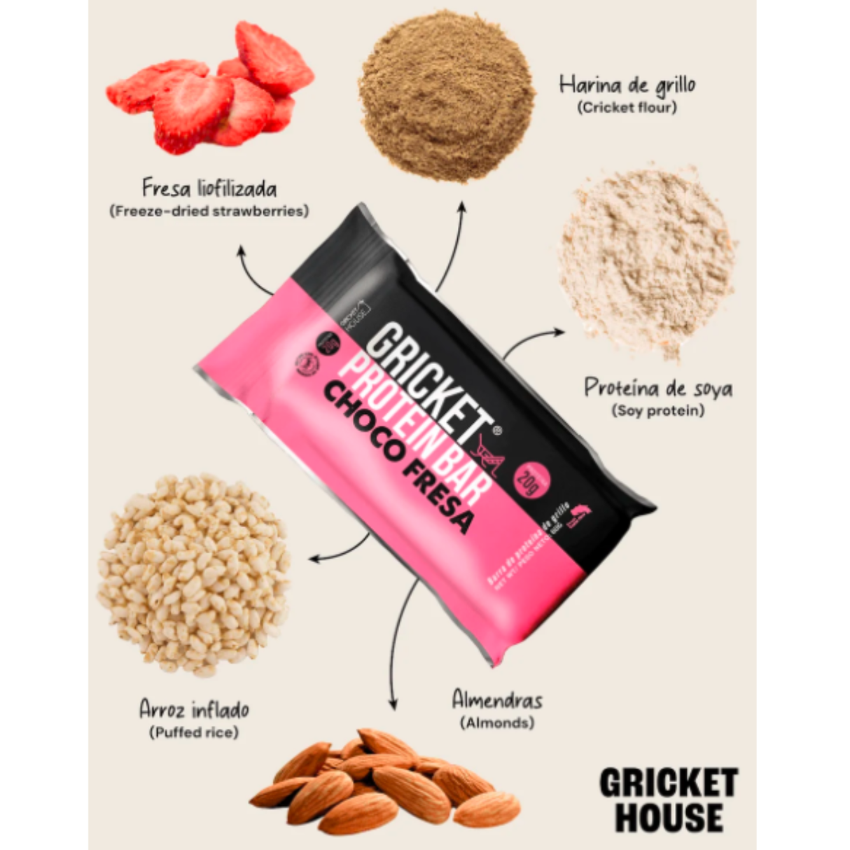 Barra proteína saludable Gricket choco fresa 60g [img2]