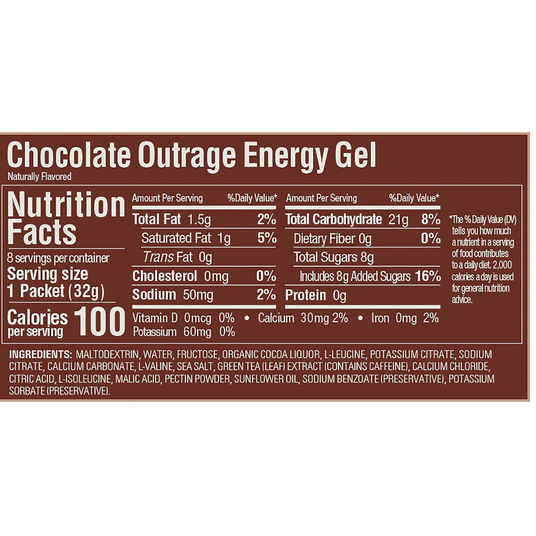 Información nutricional Sobre individual de gel GU sabor chocolate con 20mg de cafeína para rendimiento [imagen 3]