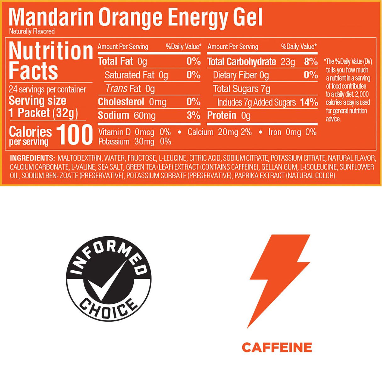 Gel Energizante GU Con Cafeína Naranja Mandarina 32g - Energía deportiva 2