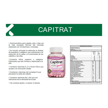 Suplemento Maxinutri Capitrat HSN Femme 90 Cápsulas - Colágeno Hidrolizado para Cabello, Piel y Uñas Imagen 2
