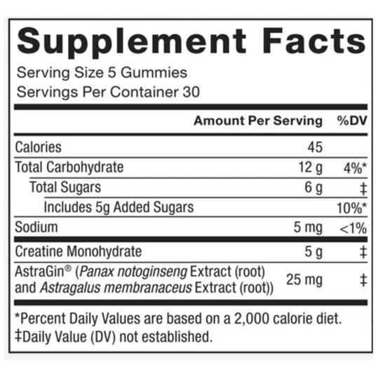 [imagen 6] Tabla Nutricional Force Factor Creatine Gummies 5g Monohidrato – Ideal para deportistas ticos que buscan practicidad diaria.