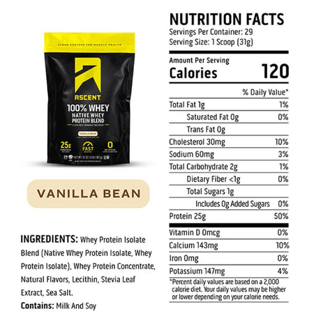 Proteína Ascent Vainilla 907g - Suplemento Nutricional de Alta Calidad Imagen 2