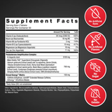 [imagen 4] Tabla Nutricional Force Factor Test X180 Boost 120 comprimidos – Desglose con tres mil ciento veinte miligramos DAA.