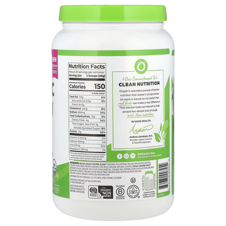 Suplemento proteico orgánico Orgain sabor Vaina de Vainilla – Libre de soja y lácteos [imagen 2]
