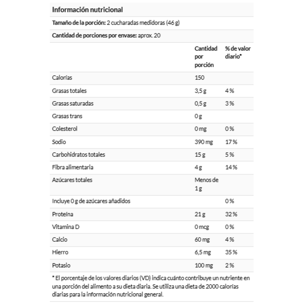 Tabla nutricional Orgain Organic Protein Vainilla 920g – 150 calorías y 21g proteína [imagen 3]