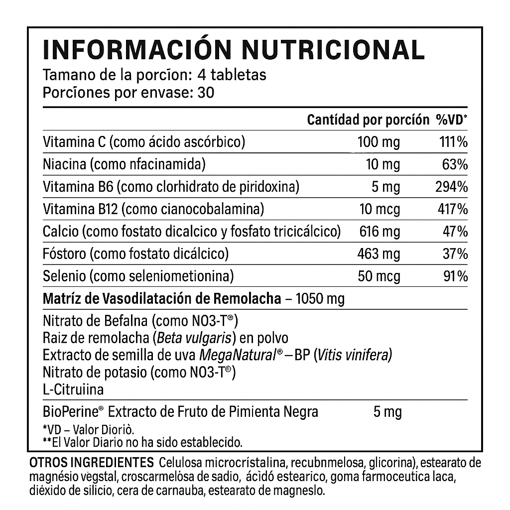 "Betabel Force Factor 120 Tabletas - Fórmula Vegana Imagen 3"