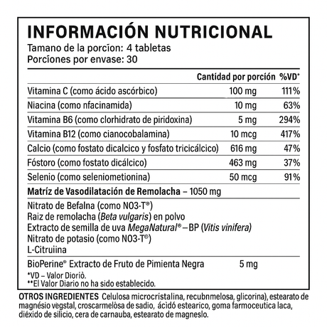 "Betabel Force Factor 120 Tabletas - Fórmula Vegana Imagen 3"