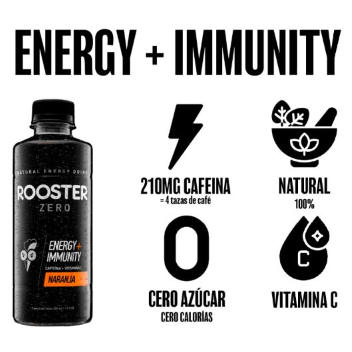 Bebida Energizante Saborizada Booster Inmmunity Naranja Rooster Botella 300 Ml - Energía deportiva 1