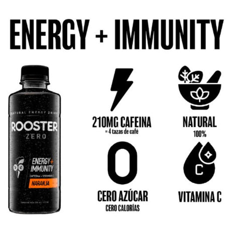 Bebida Energizante Saborizada Booster Inmmunity Naranja Rooster Botella 300 Ml - Energía deportiva 1