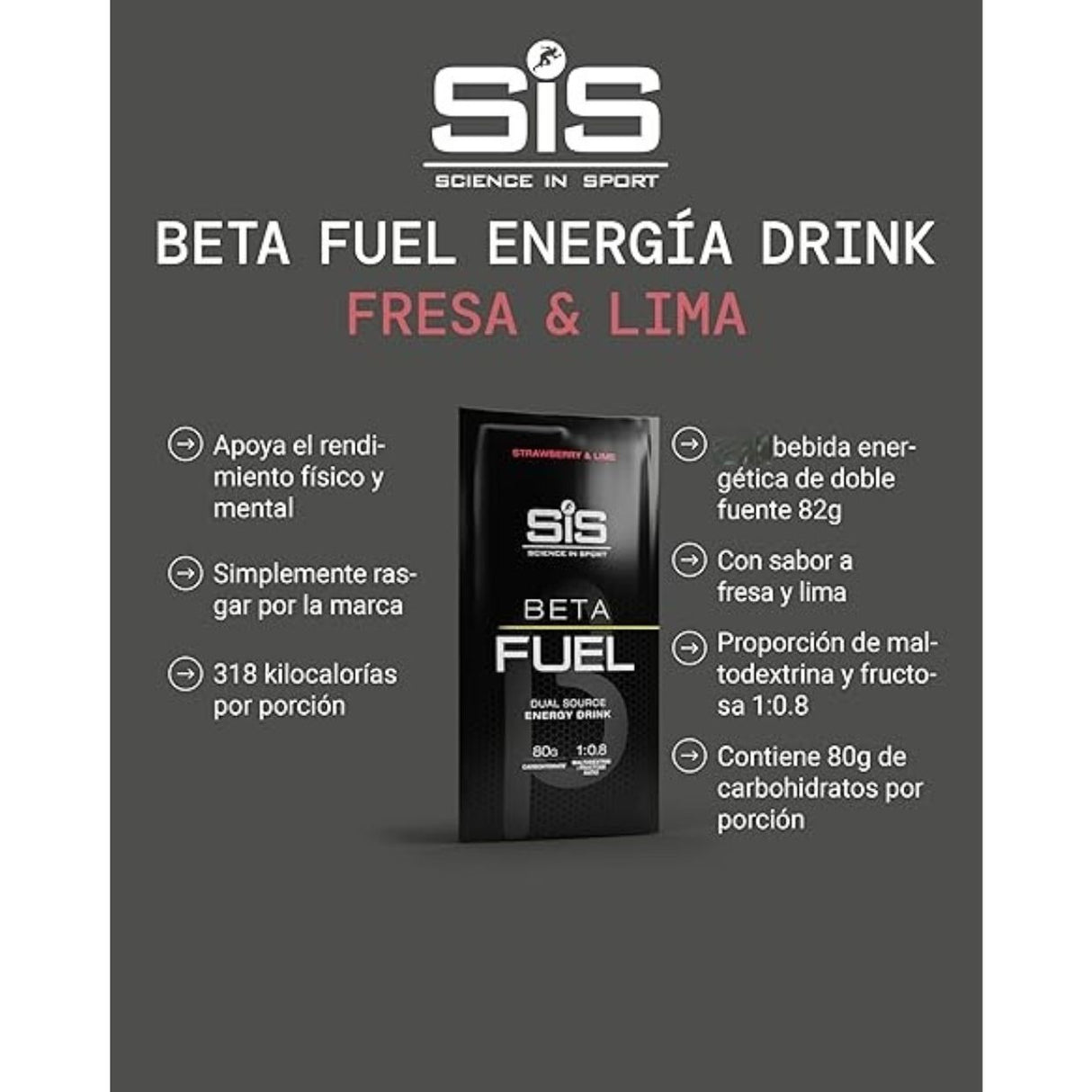 Bebida Energética SIS en Polvo Beta Fuel Lima Fresa 80gr - Energía deportiva 2