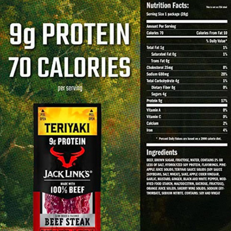 Carne Seca Beef Jerky Teriyaki Jack Links Paquete 1OZ - Energía deportiva 1