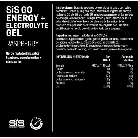 Gel GO Energético SIS Isotónica + Electrolitos Frambuesa 60ml - Hidratación y energía 4