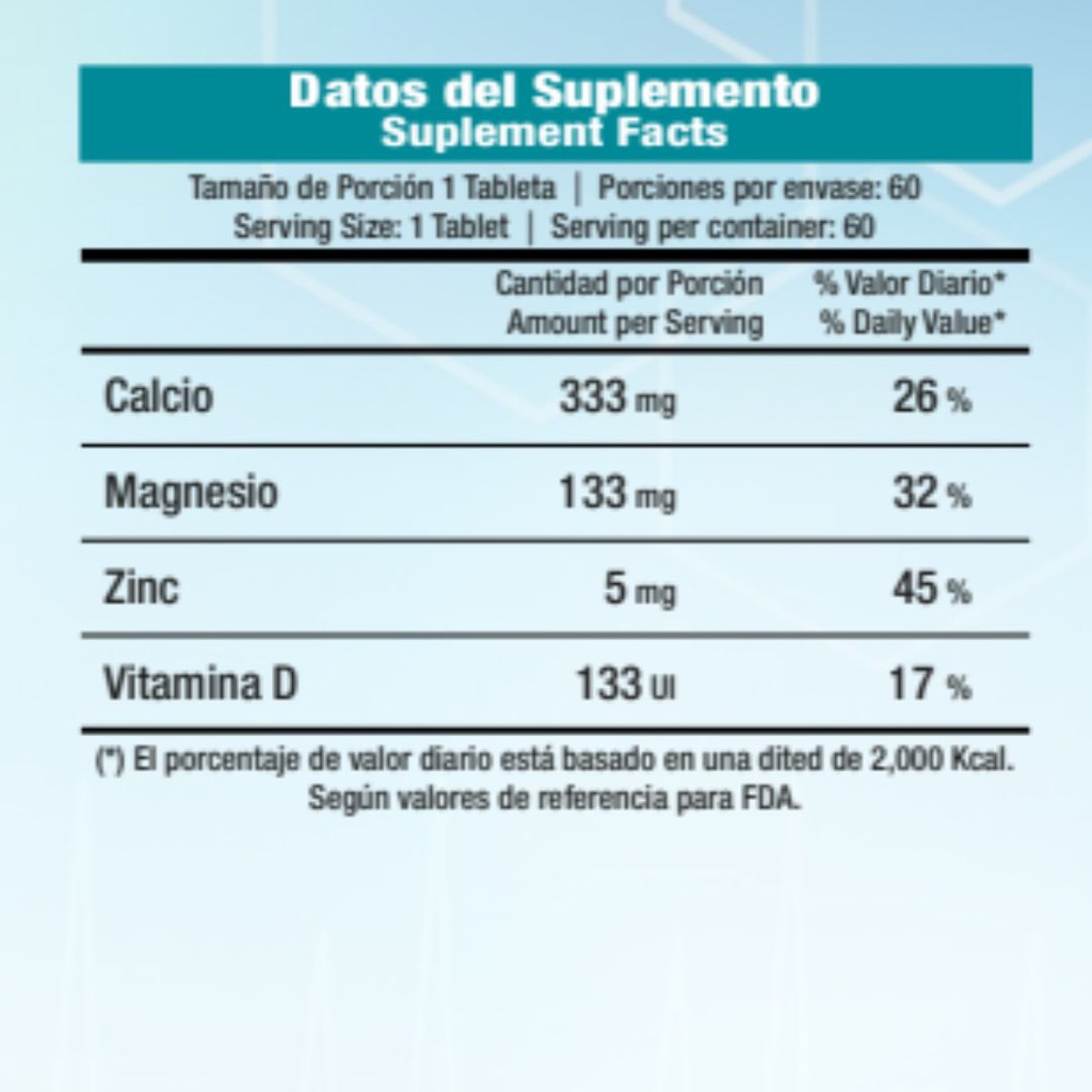 Vitaminas Dr.Vek Suplemento Alimenticio Complejo Mineral Tabletas Calcio + Magnesio + Zinc + Vitamina D 60 Tabletas 83g CR-DRVEK