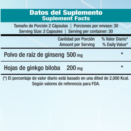 Vitaminas Dr.Vek Suplemento Alimenticio Ginseng 500mg y Ginkgo Biloba 200mg 60 Cápsulas CR-DRVEK-01