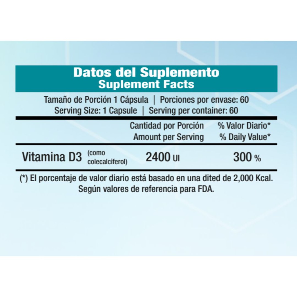 Vitaminas Dr.Vek Suplemento Alimenticio Vitamina D3 2400 UI 60 Cápsulas 33g CR-DRVEK-05