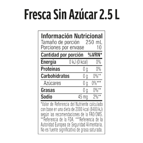 Bebida Gasificada Fresca Sin Azúcar Botella 2.5L