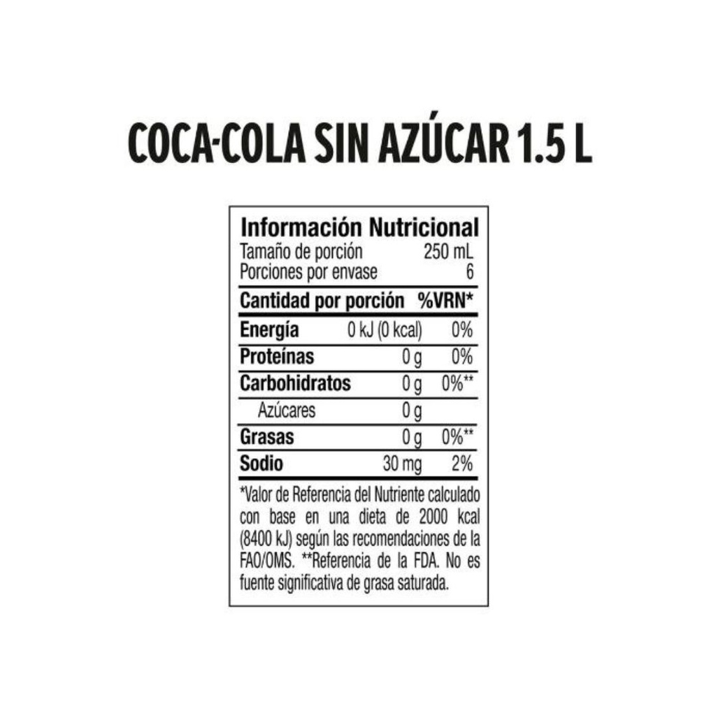 Bebida Gasificada Coca Cola Sin Azúcar Botella 1.5L