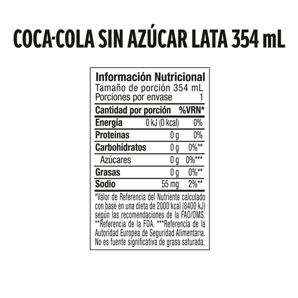 Bebida Gasificada Coca Cola Sin Azúcar Lata 354ml