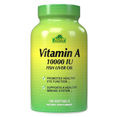 Vitaminas Alfa A 10000IU Fish Liver Oil 100 Cápsulas