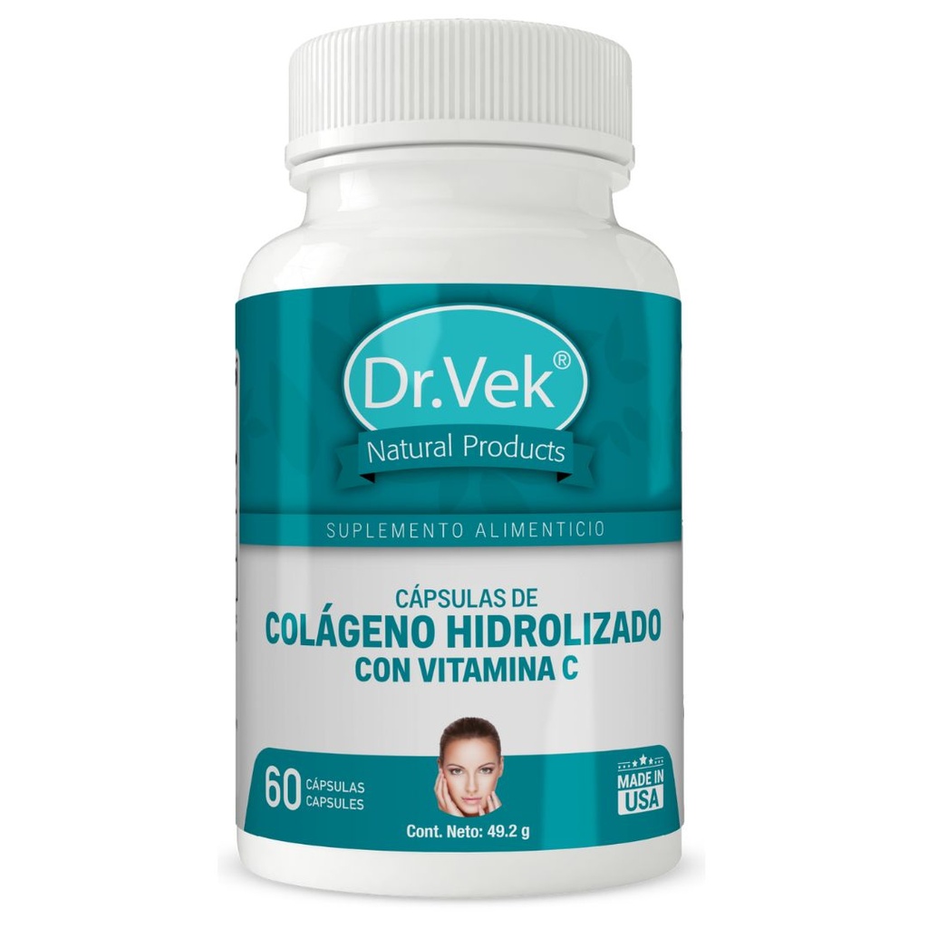 Vitaminas Dr.Vek Suplemento Alimenticio Colágeno Hidrolizado con Vitamina C 60 Cápsulas 49.2g CR-DRVEK-06