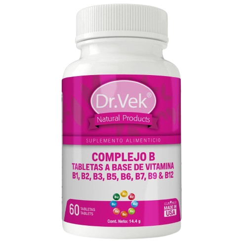 Vitaminas Dr.Vek Suplemento Alimenticio Complejo B Vitamina B1-B2-B3-B5-B6-B8-B9 & B12 60 Tabletas 14.4g CR-DRVEK-04