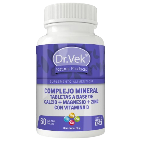 Vitaminas Dr.Vek Suplemento Alimenticio Complejo Mineral Tabletas Calcio + Magnesio + Zinc + Vitamina D 60 Tabletas 83g CR-DRVEK