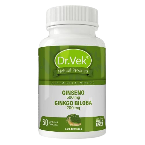 Vitaminas Dr.Vek Suplemento Alimenticio Ginseng 500mg y Ginkgo Biloba 200mg 60 Cápsulas CR-DRVEK-01