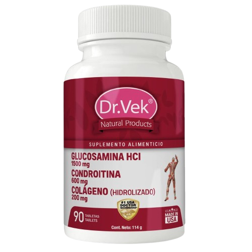 Vitaminas Dr.Vek Suplemento Alimenticio Glucosamina HCI + Condroitina + Colágeno (Hidrolizado) 90 Tabletas 114g CR-DRVEK-18