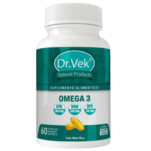 Vitaminas Dr.Vek Suplemento Alimenticio Omega 3 EPA 180 mg DHA 120 mg DPA 36 mg 60 Capsulas Blandas 85g CR-DRVEK-24