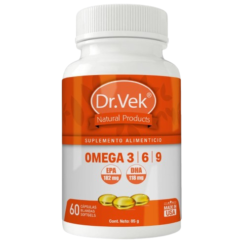 Vitaminas Dr.Vek Suplemento Alimenticio Omega 3-6-9 EPA 182mg DHA 118mg 60 Cápsulas Blandas CR-DRVEK-25