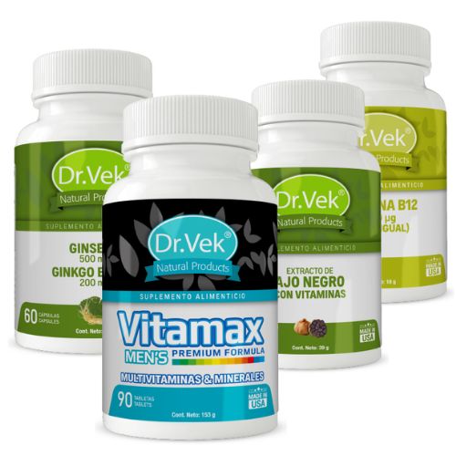 Kit Dr.Vek Aumenta Defensas y Energía en Hombres Vitamax Men’s - Vitamina B12 - Ginseng + Ginkgo Biloba - Ajo Negro CR-DVPAC-10