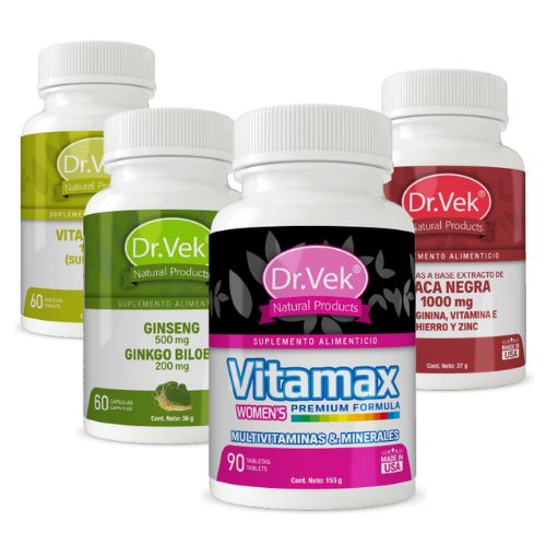 Kit Dr.Vek Aumenta Vitalidad y Potencia Sexual en Mujeres Maca Negra - Vitamax Women’s - Vitamina B12 - Ginseng CR-DVPAC-07