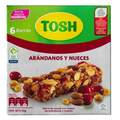 Barras de Cereal Tosh Arándanos Nueces 6-Pack 138g