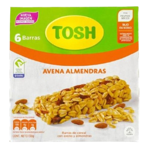 Barras de Cereal Tosh Avena Almendra 6-Pack 138g