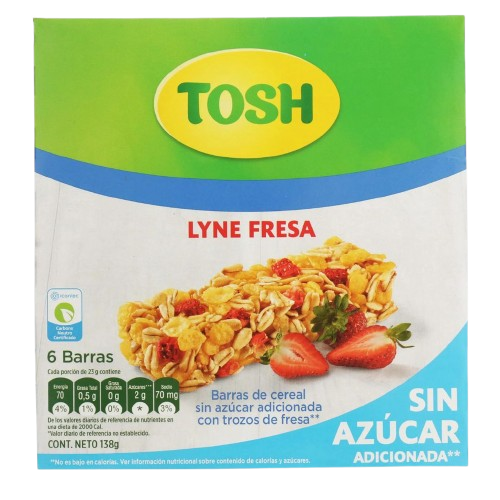 Barras de Cereal Tosh Sin Azúcar Lyne Fresa 6-Pack 138g