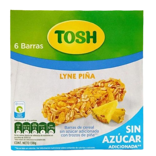 Barras de Cereal Tosh Sin Azúcar Lyne Piña 6-Pack 150g