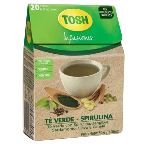 Infusión Tosh Té Verde-Spirulina 20-Pack 30g