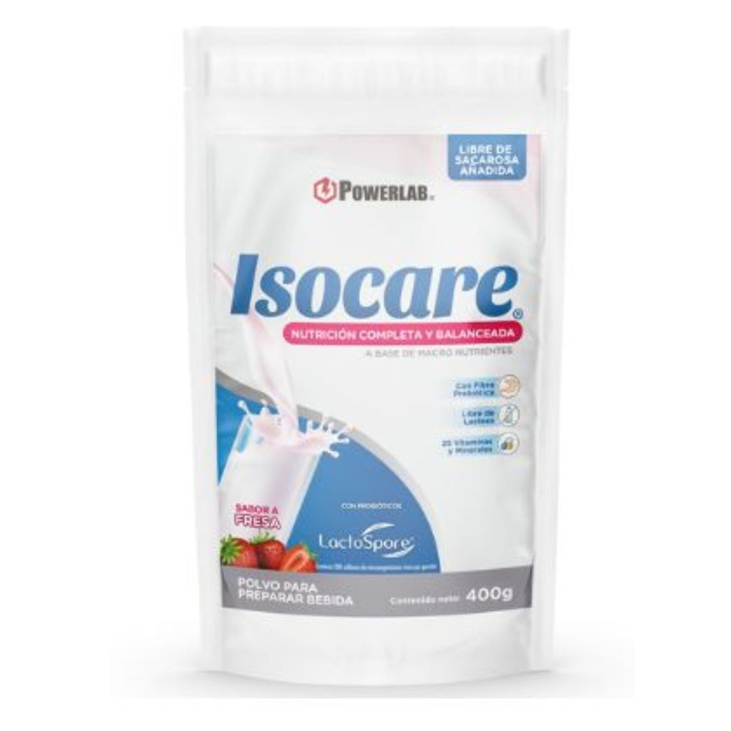 Suplemento en Polvo Powerlab Isocare Sin Azúcar Fresa 400g